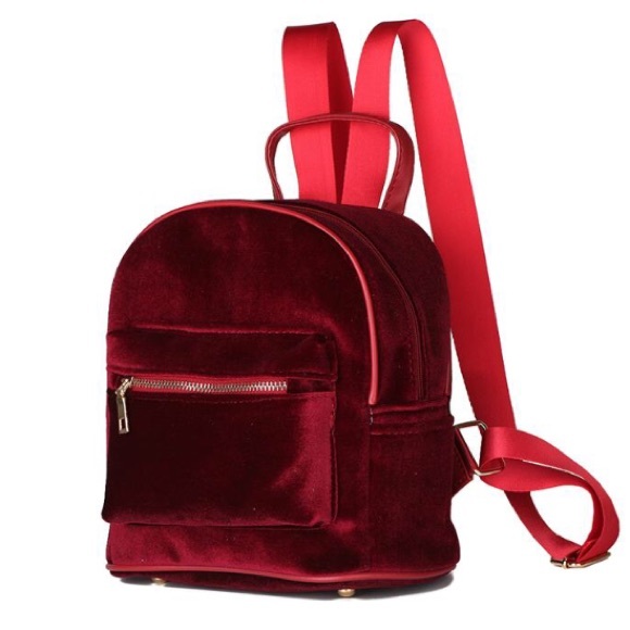 $15❤️New Trendy Deep Ruby Mini Velvet Backpack - Picture 2 of 5